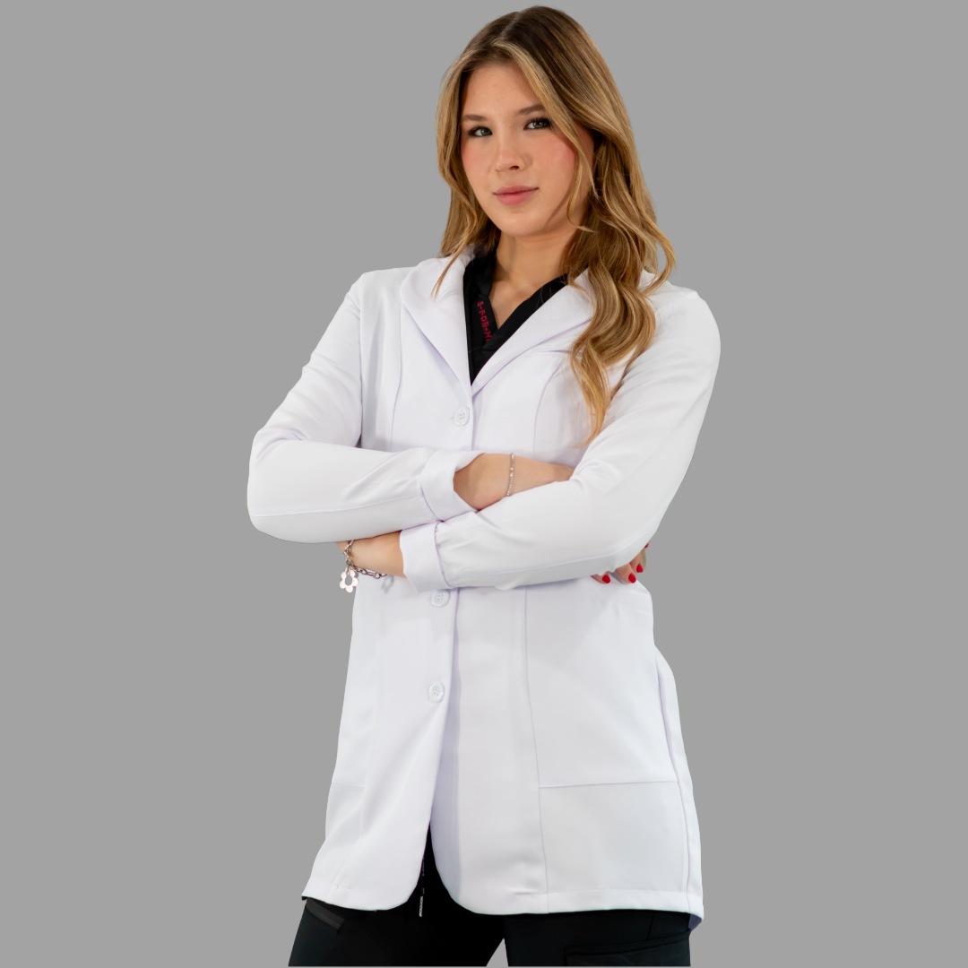Bata Médica Stretch Blanca Dama, Antifluido Alviero