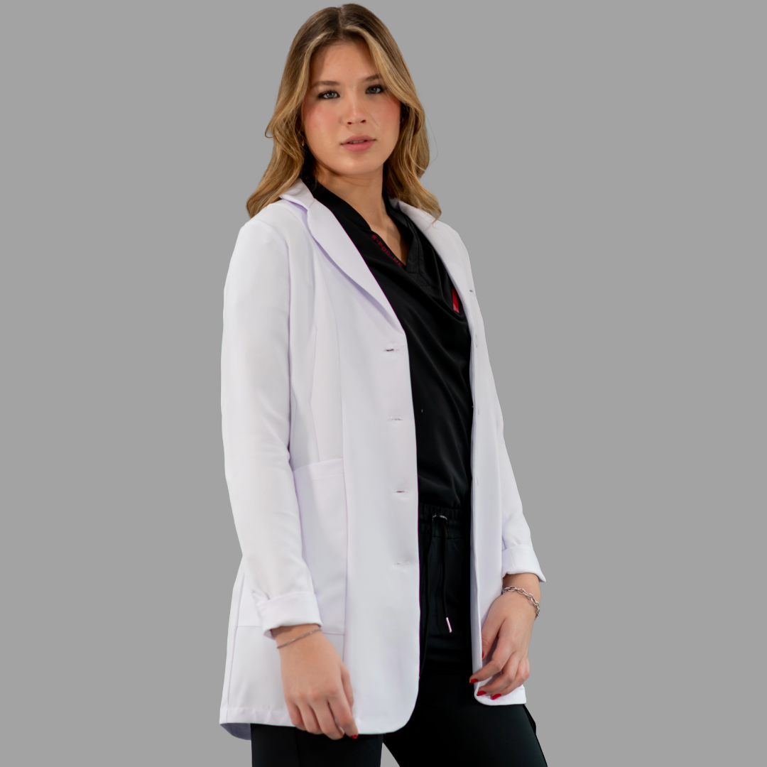 Bata Médica Stretch Blanca Dama, Antifluido Alviero