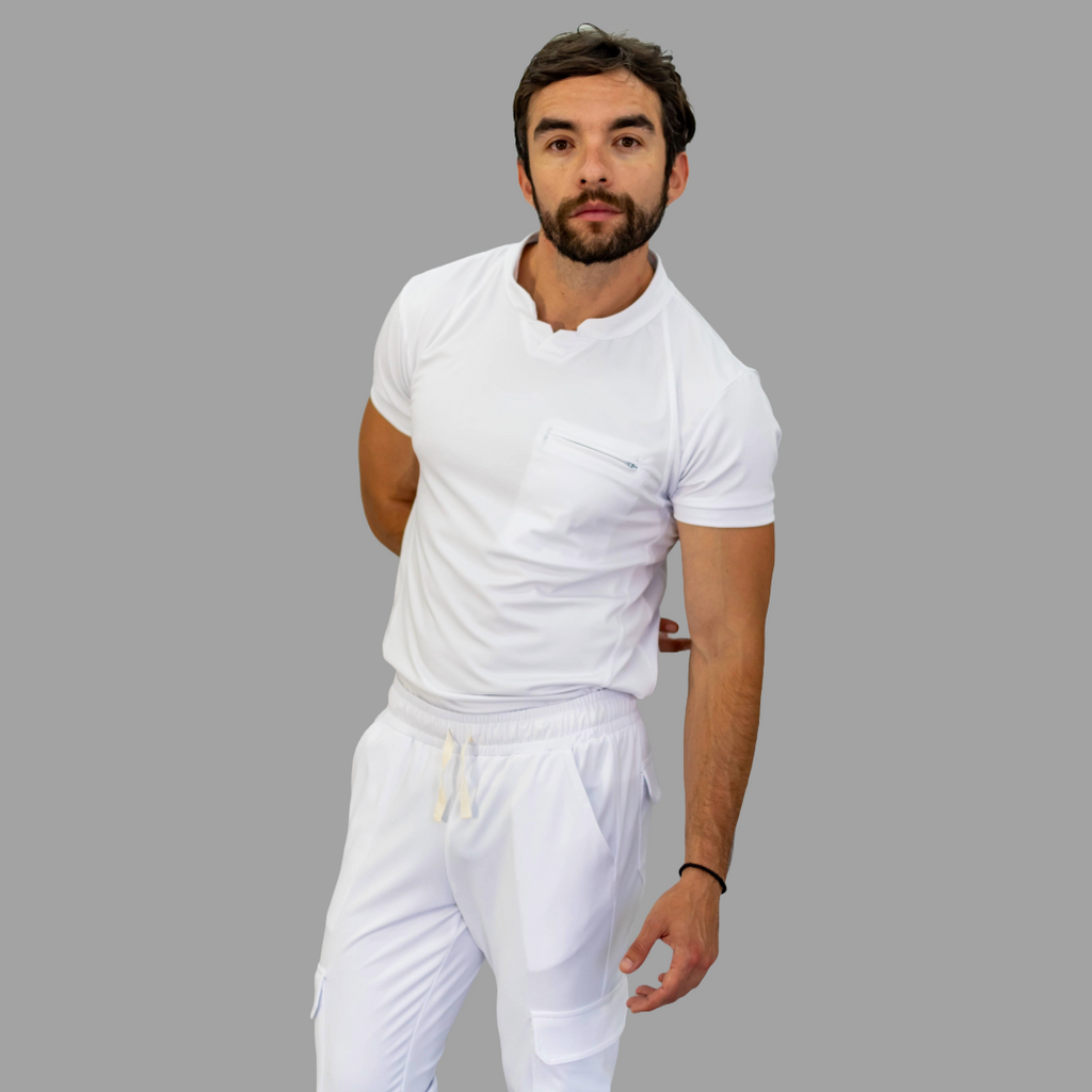 Conjunto Quirúrgico Blanco para Hombre – Estilo 910 | Super Stretch Slim Fit