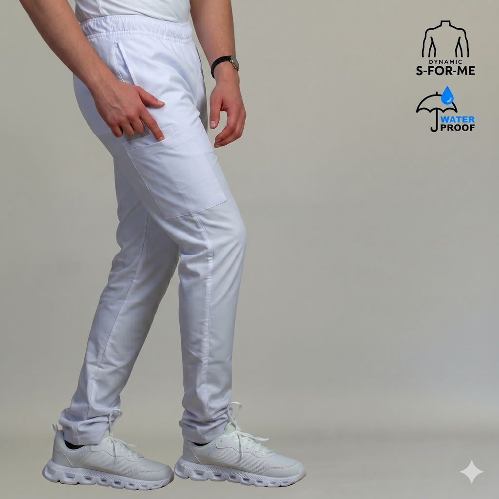 Pantalon Hombre Alviero Stretch Antifluido Blanco 5 bolsas