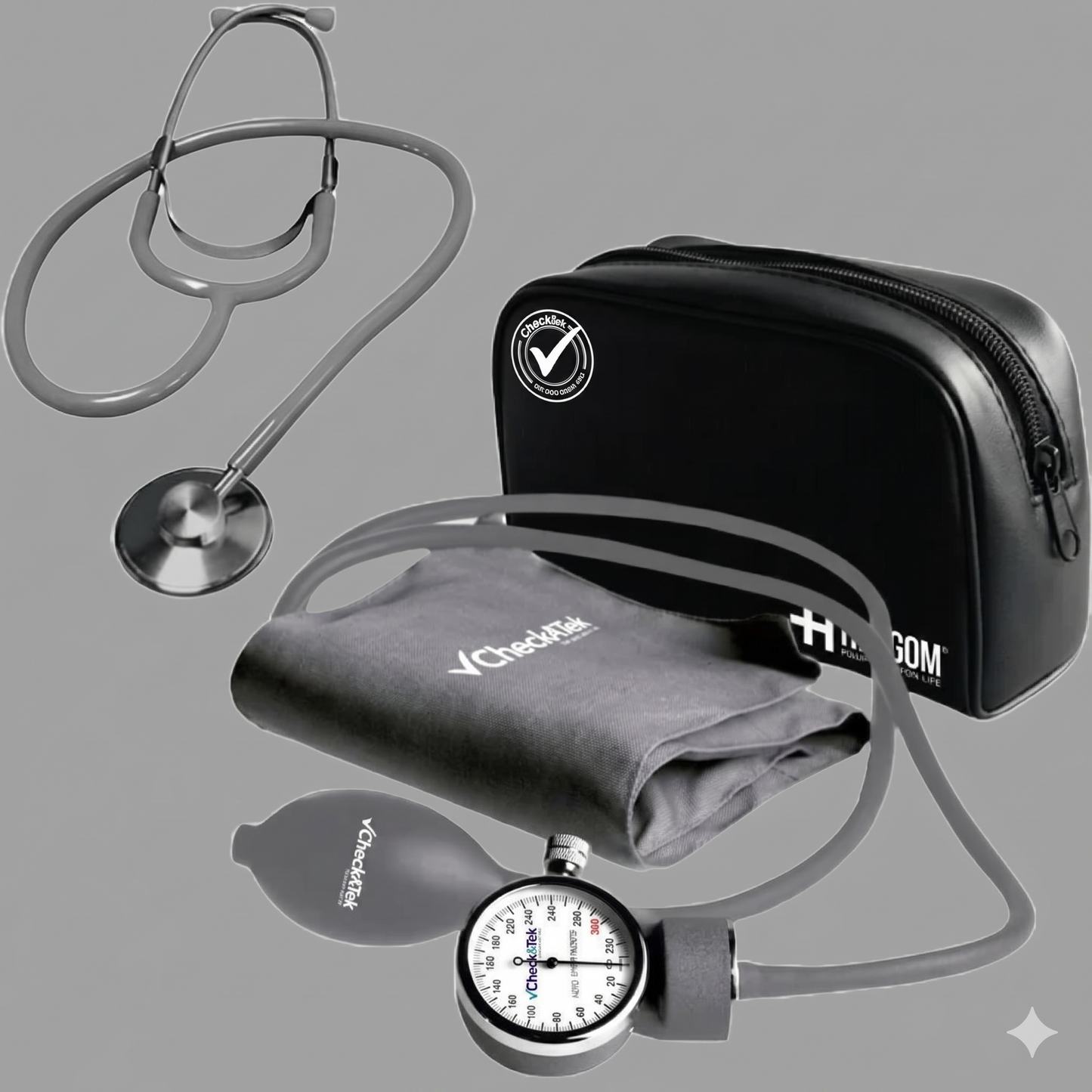 Kit Simple Baumanometro Eco. Gris (incluye estetoscopio)