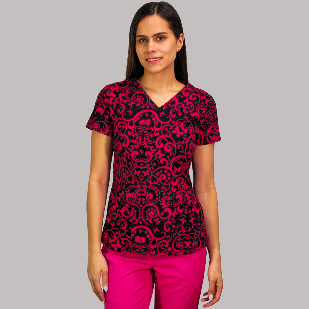 Filipina Dama Estamapado Negro/Fiusha, Scrubs 600