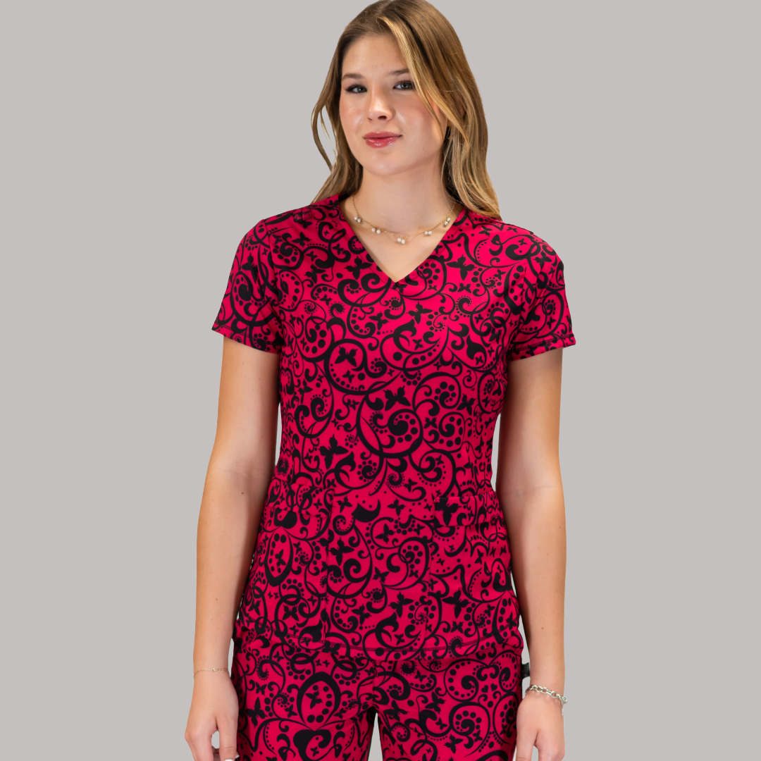 Filipina Dama Estamapado Fiusha/Negro, Scrubs 600