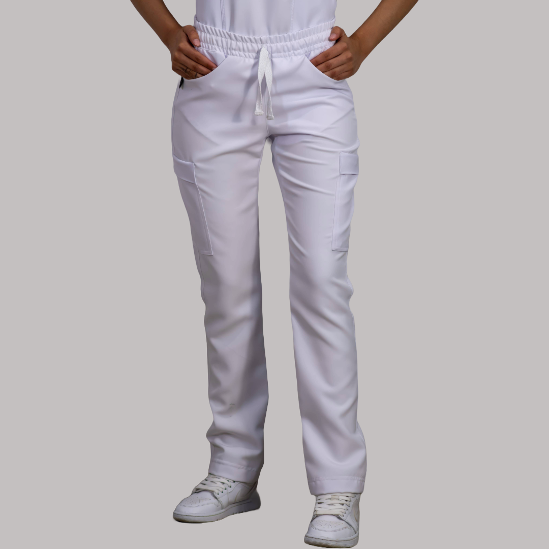 Pantalon Mujer Resorte cintura 6 Bolsas Blanco Antifluido