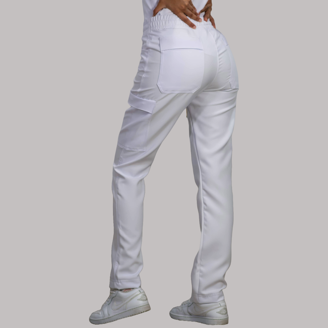 Pantalon Mujer Resorte cintura 6 Bolsas Blanco Antifluido
