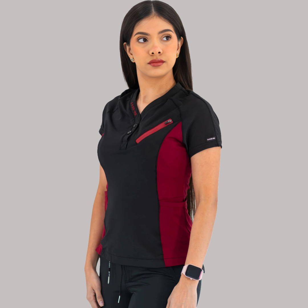 Filipina Quirúrgica Super Stretch Negra - Vino Mujer, Scrubs 905