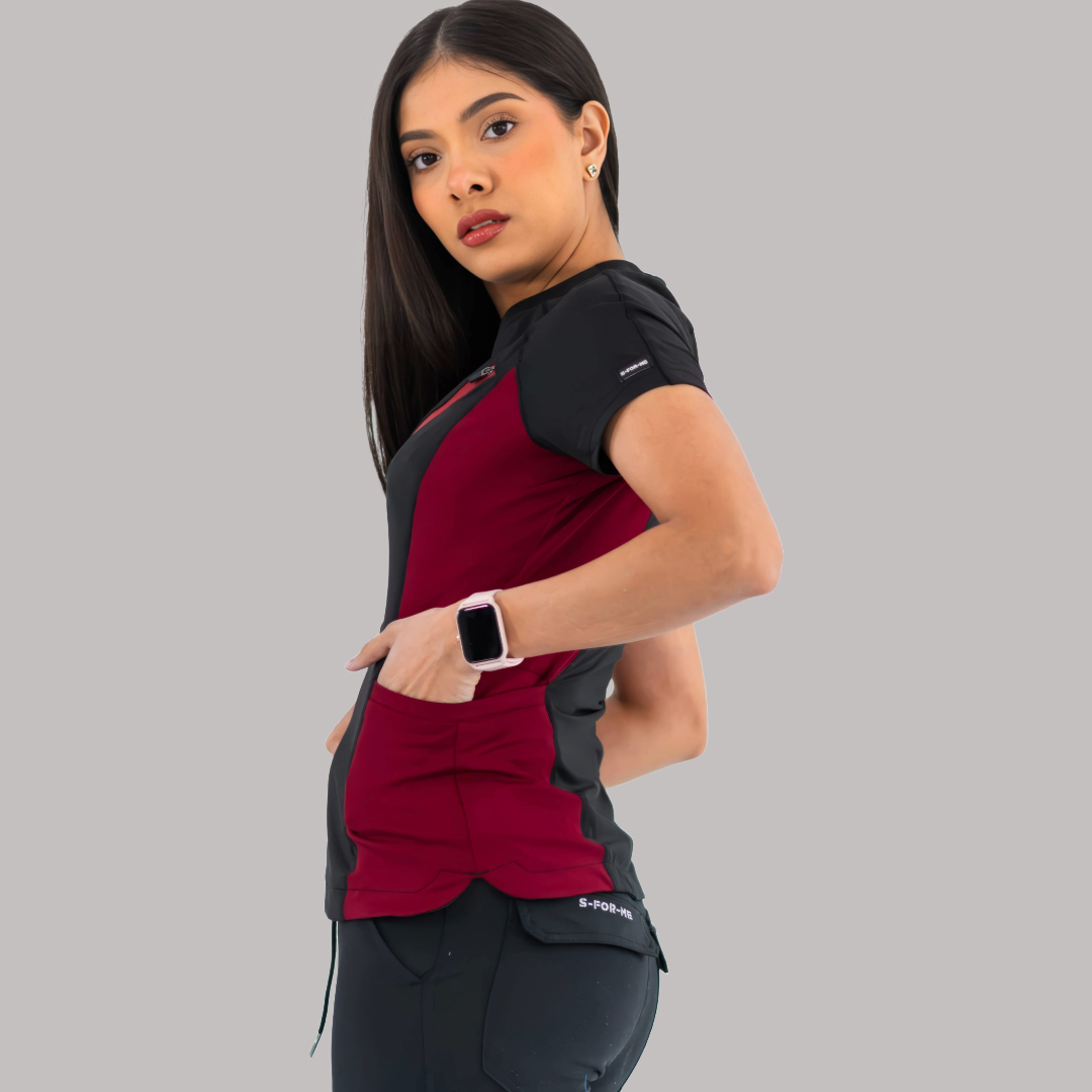 Filipina Quirúrgica Super Stretch Negra - Vino Mujer, Scrubs 905