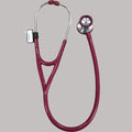 Burgundy E 800 cardiology stethoscope full view with stainless steel dual head and silicone tubing